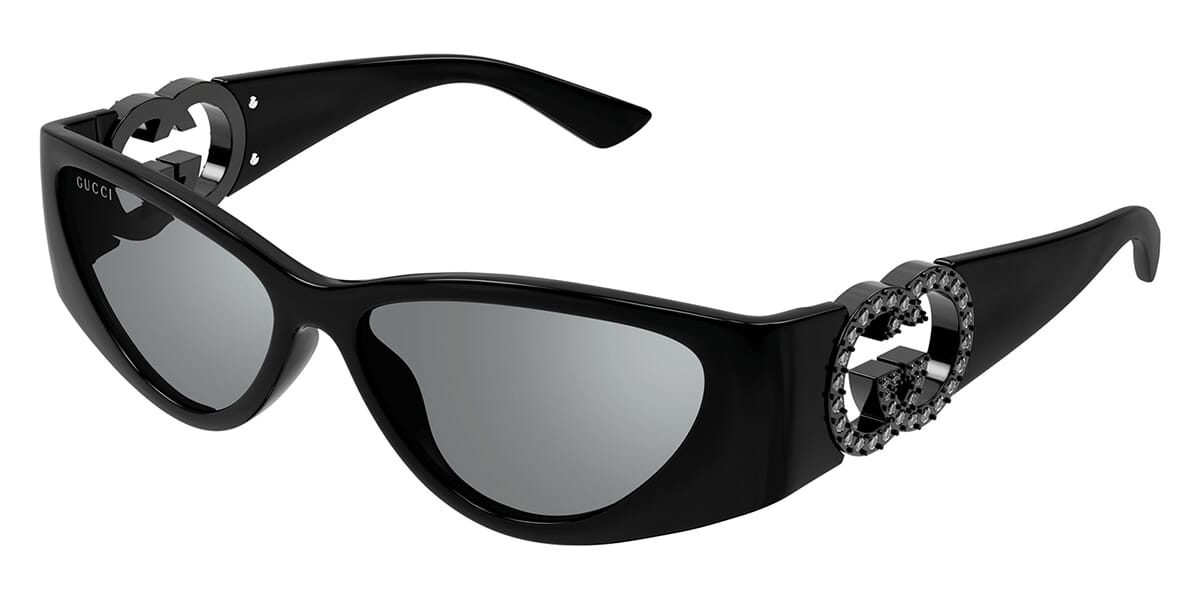 #228 NWT - Gucci Sharp Soft Cat Eye Sunglasses, Black-Black-Grey Gucci Women main image 2