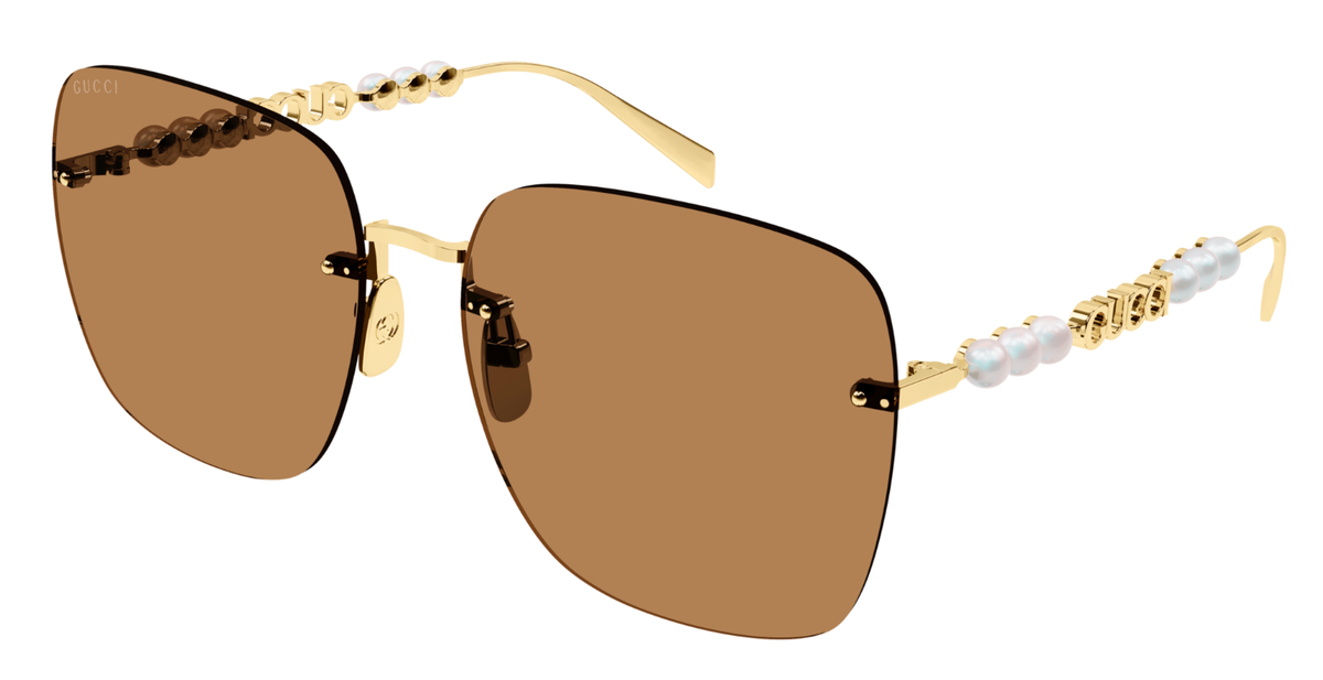 NEW Gucci GG1923SA Gold Brown Square Pearl Sunglasses Gucci - GG1923SA Pearl Sunglasses – MEG main image 2