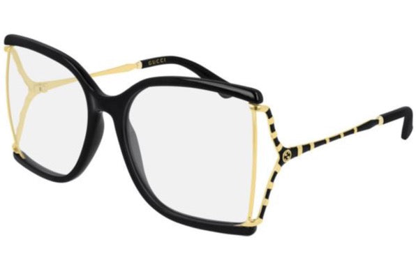 Gucci GG0592O Black Gold Oversized Square Cutout Eyeglasses 