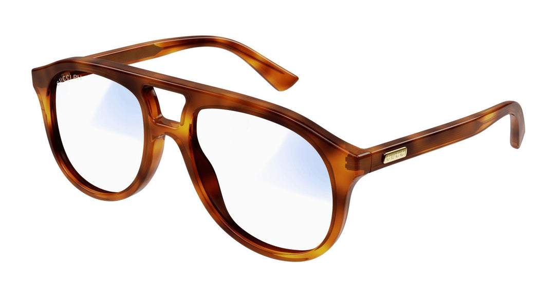 Gucci aviator sunglasses with brown tortoiseshell frame and gold logo accents