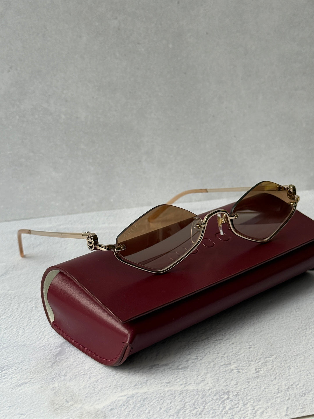 Gucci GG1604S Half Rim Sunglasses in Gold Brown