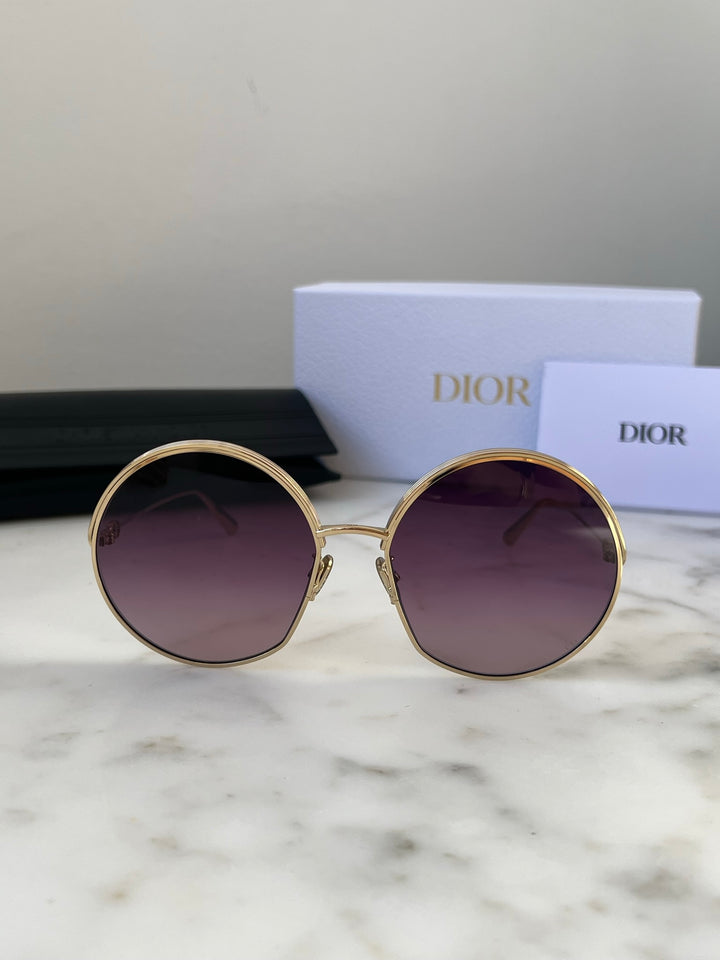 Dior EverDior R1U Round Sunglasses in Gold Burgundy