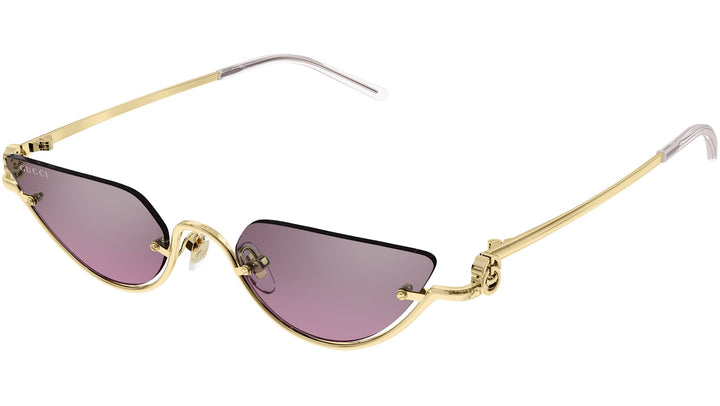 Gucci half-rim sunglasses with gold frames and pink-tinted lenses