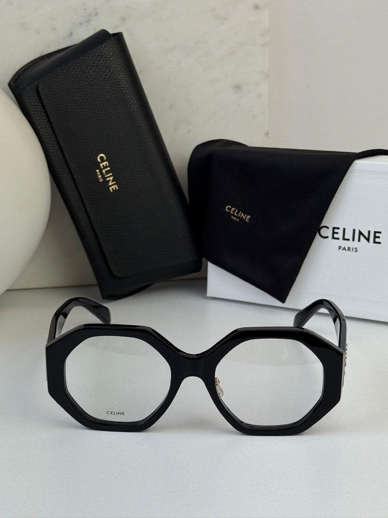 Celine CL50161F Triomphe Angled Eyeglasses Frames in Black