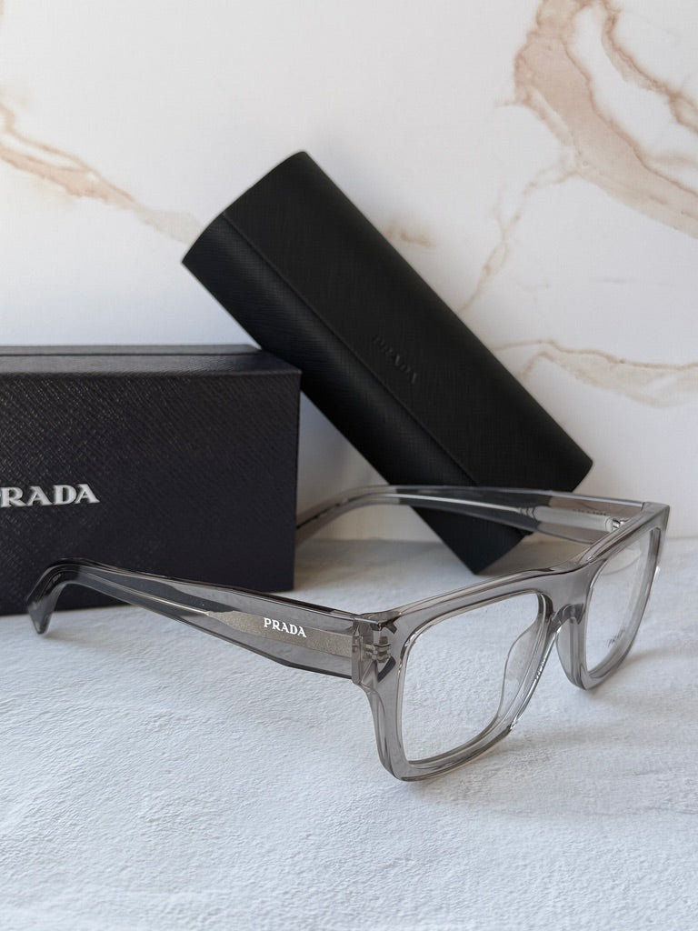 Prada PR C01V Square Eyeglasses Frames in Transparent Grey