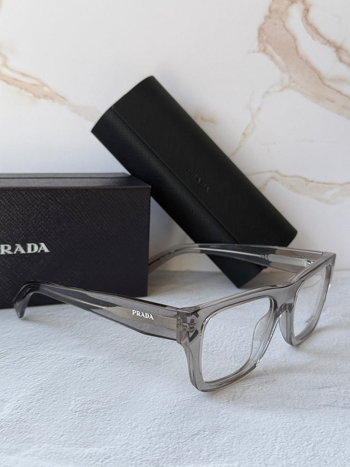 Prada PR C01V Square Eyeglasses Frames in Transparent Grey