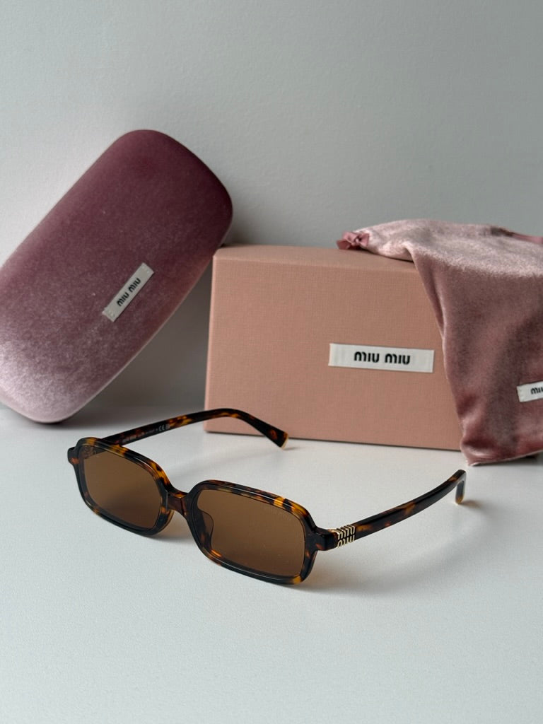Miu Miu MU11ZSF Havana Brown Rectangular Sunglasses