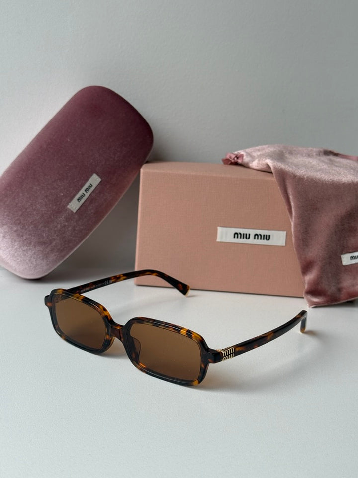 Miu Miu MU11ZSF Havana Brown Rectangular Sunglasses
