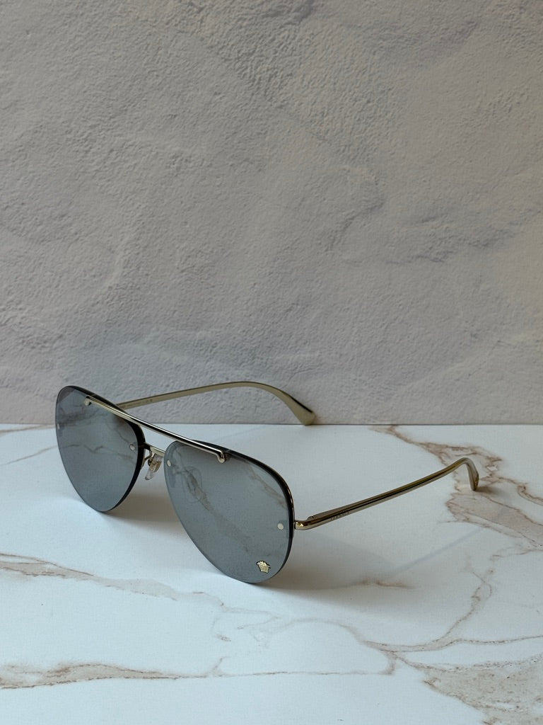 Versace VE2231 Silver Mirror Medusa Aviator Sunglasses
