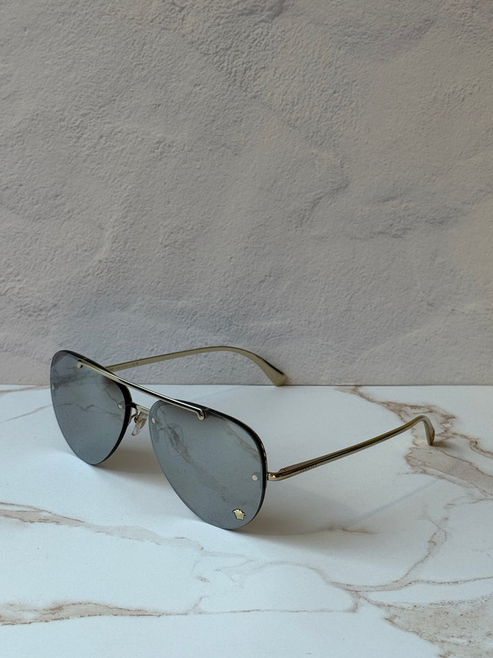 Versace VE2231 Silver Mirror Medusa Aviator Sunglasses
