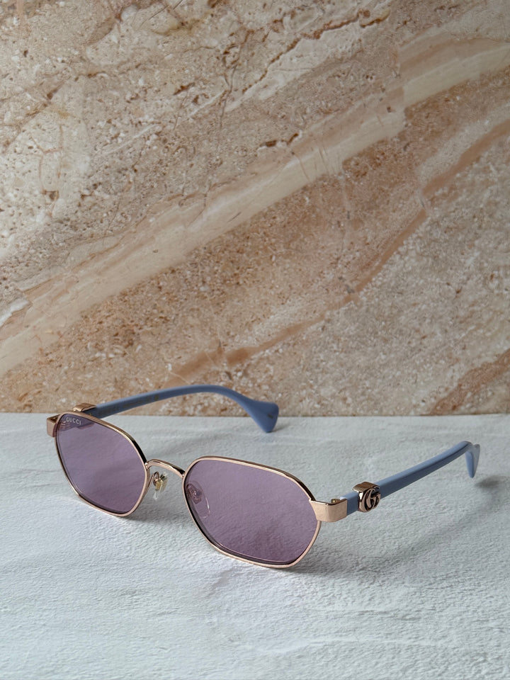 Gucci GG1593S Rose Gold Oval Lilac Mirror Sunglasses