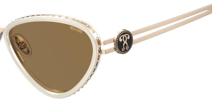Moschino ivory metal cat-eye sunglasses, brown lenses, logo hinge detail