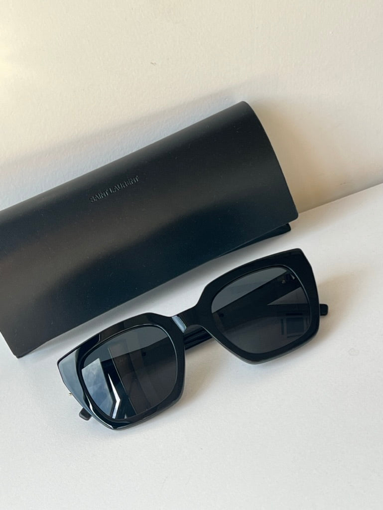 Saint Laurent SLM143 Square Sunglasses in Black Gold | Designer