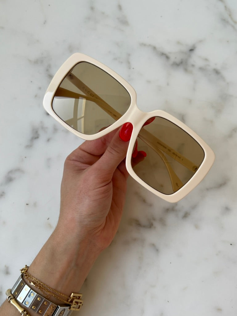 Gucci GG0567SAN Ivory Square Sunglasses