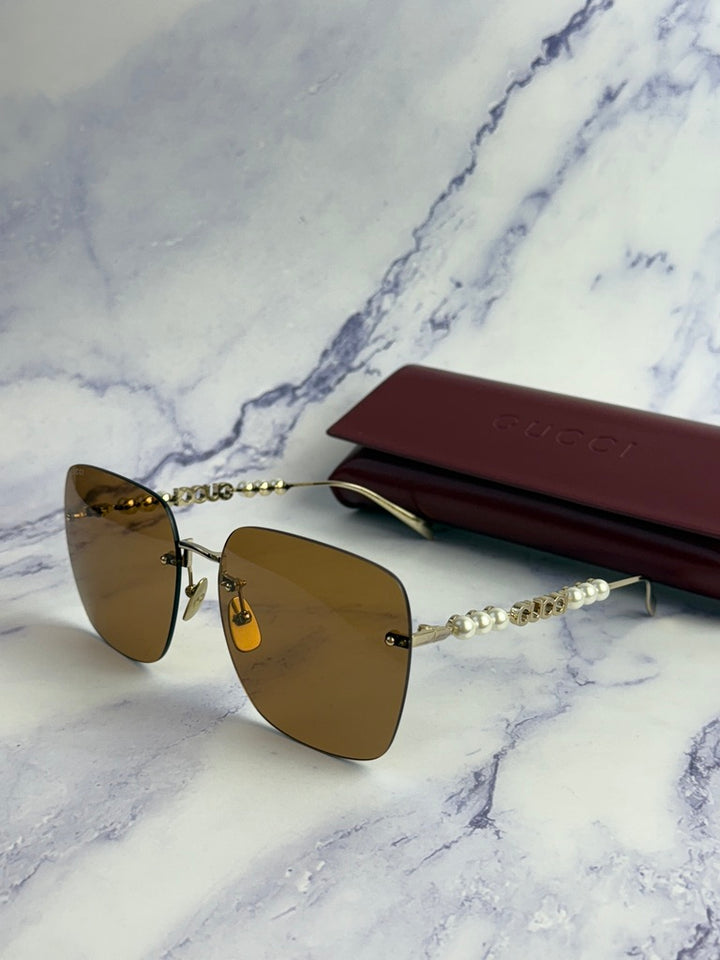 Gucci GG1923SA Brown Rimless Square Pearl Sunglasses