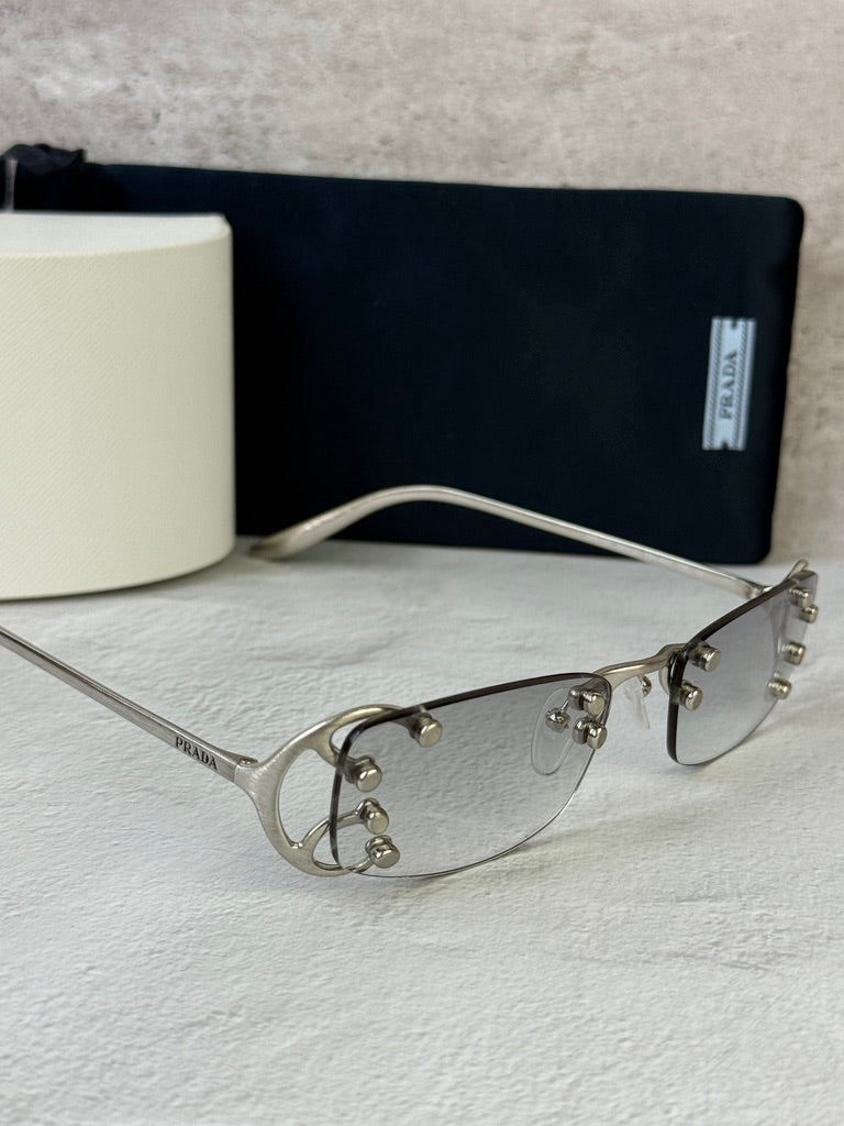 Prada PR C57S Rimless Sunglasses in Silver Grey