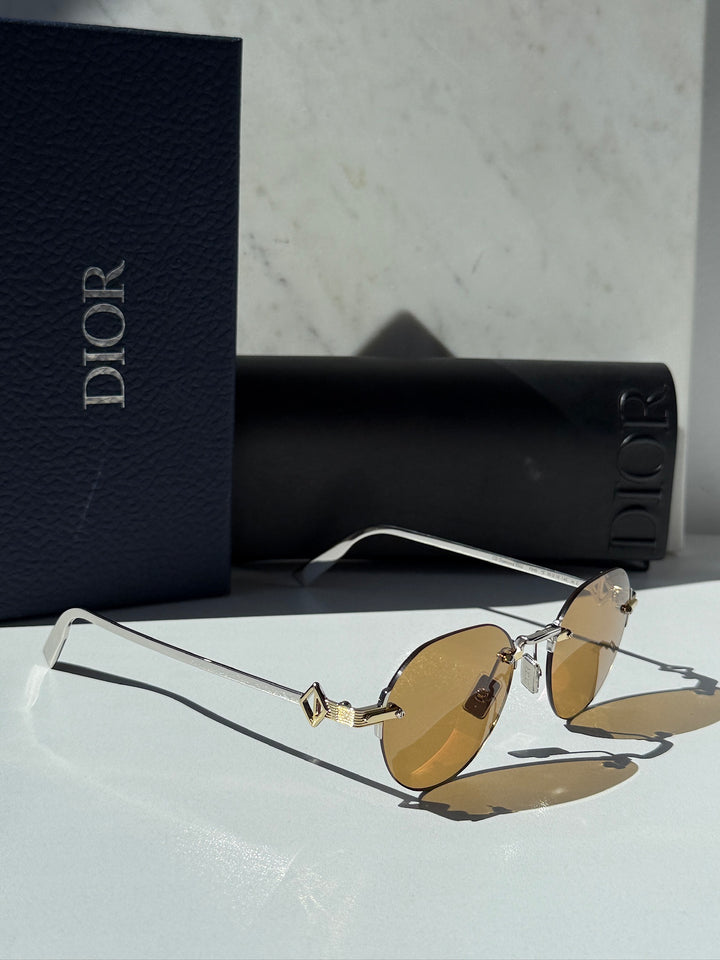Dior CD Diamond R5U Rimless Round Sunglasses in Brown