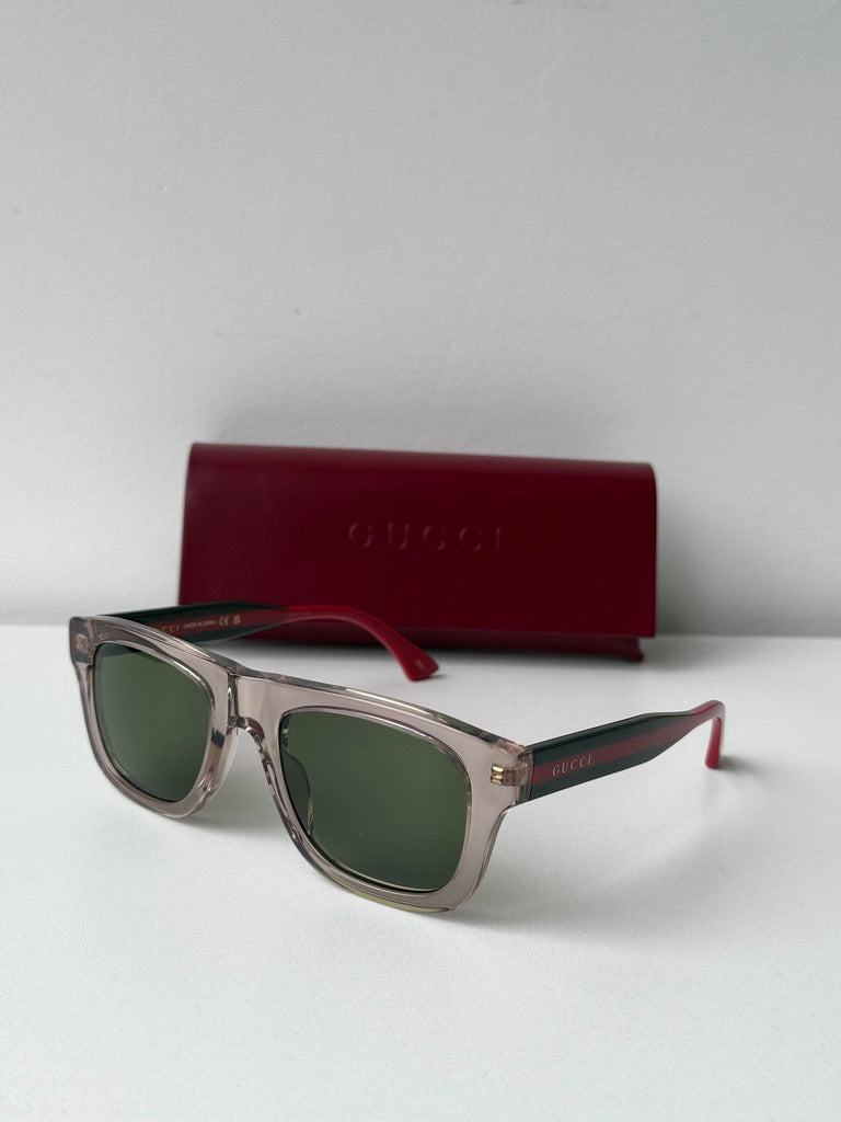 Gucci GG1991S Transparent Brown Striped Temple Unisex Sunglasses