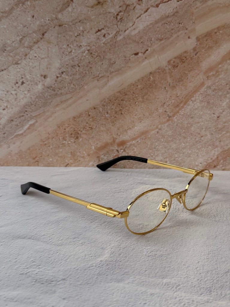Bottega Veneta BV1470S Oval Gold Bluelight Sunglasses