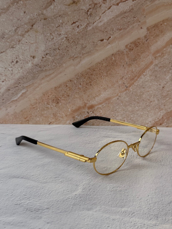 Bottega Veneta BV1470S Oval Gold Bluelight Sunglasses