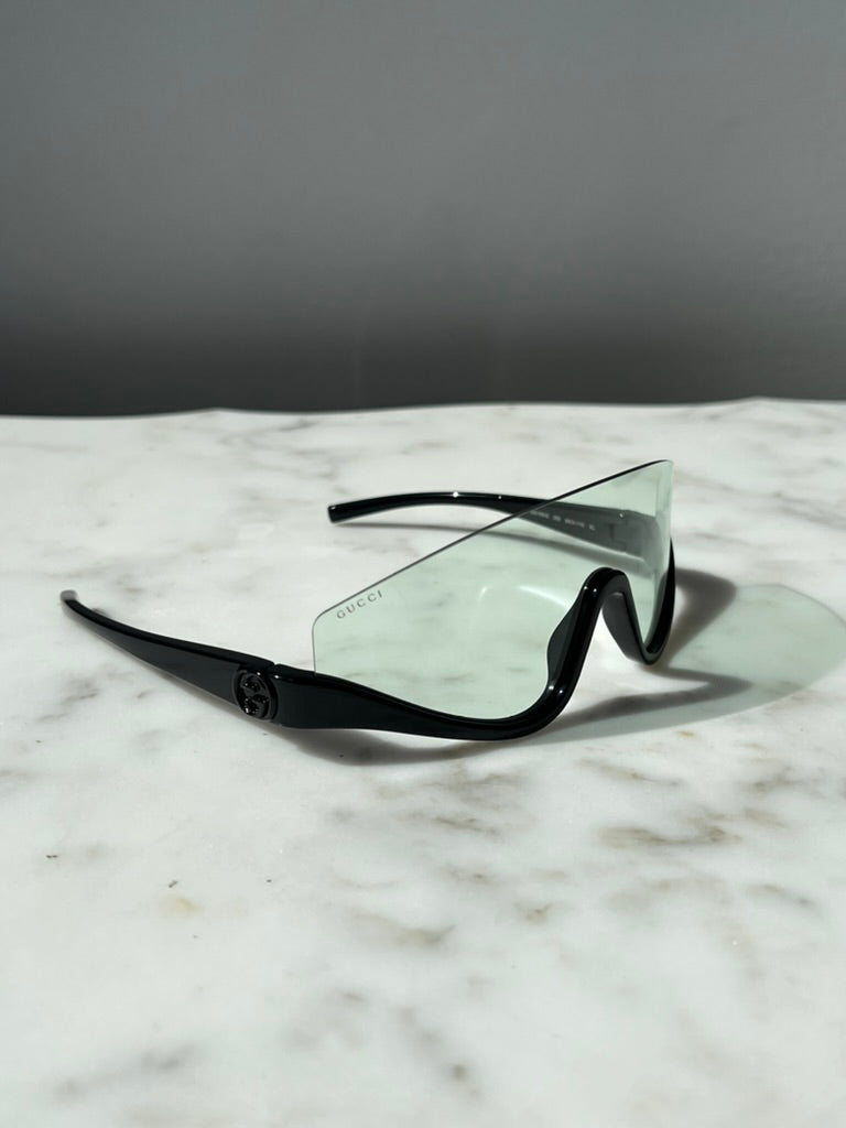 Gucci GG1650S Half Rim Shield Sunglasses in Black Green