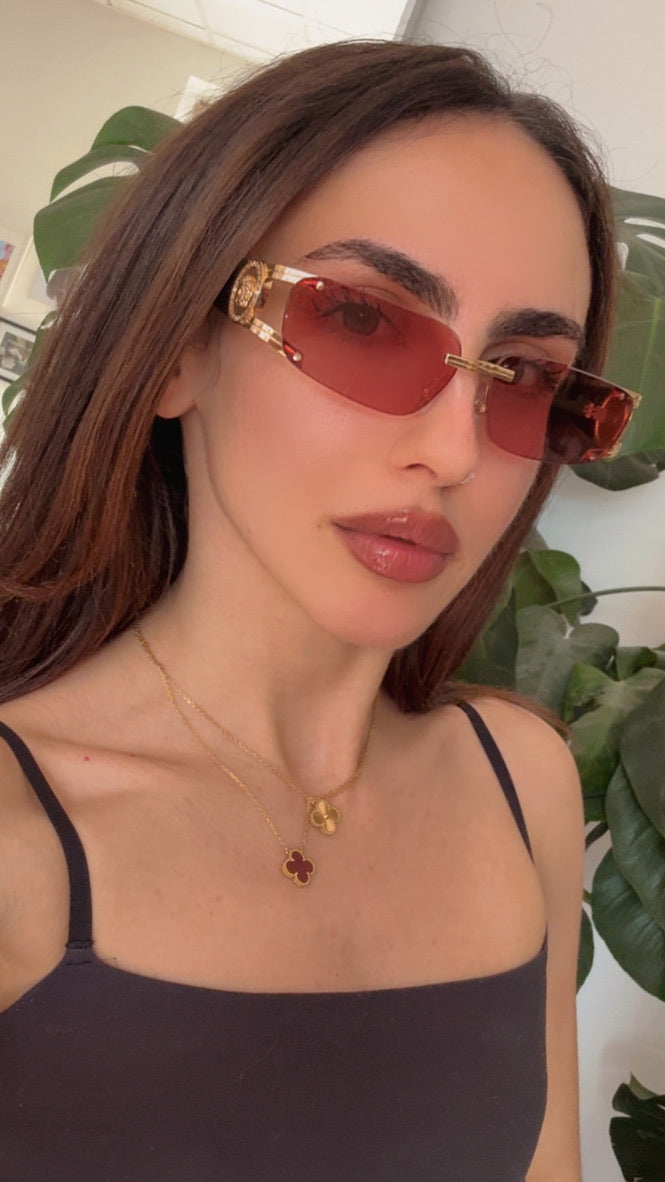 Versace Gafas de sol VE2258 Shield en espejo dorado rosa