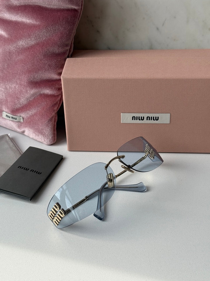 Miu Miu MU A51S Blue Rimless Mask Sunglasses