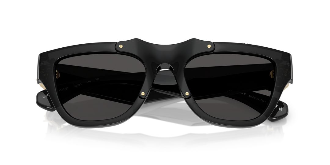 Burberry BE4445U black sunglasses, square dark lenses with curved temple arms