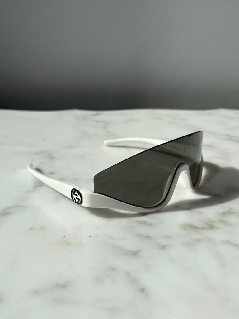 Gucci GG1650S Half Rim Shield Sunglasses in White