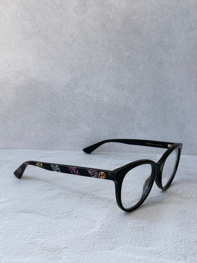 Gucci GG0329O Cat Eye Eyeglasses Frames in Black Glitter