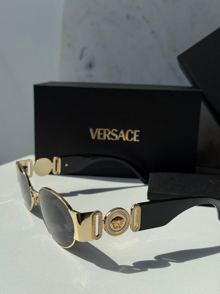 Versace VE2299 Oval Medusa Sunglasses in Gold Grey