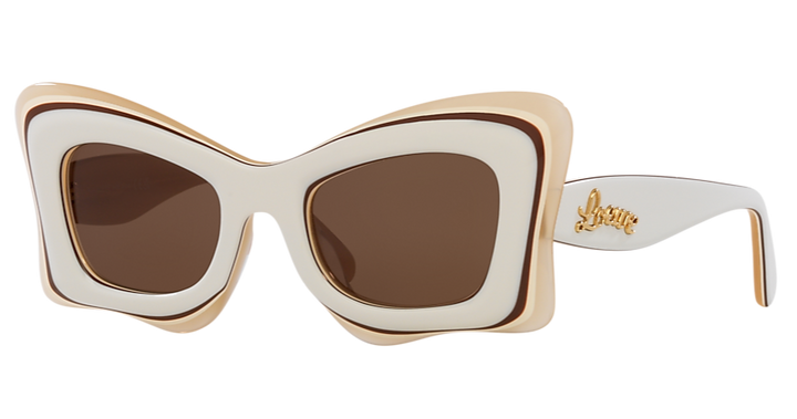 Loewe LW40140U Layered Cat Eye Sunglasses in Ivory Brown