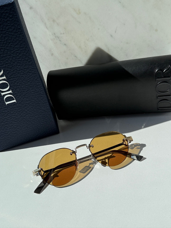 Dior CD Diamond R5U Rimless Round Sunglasses in Brown