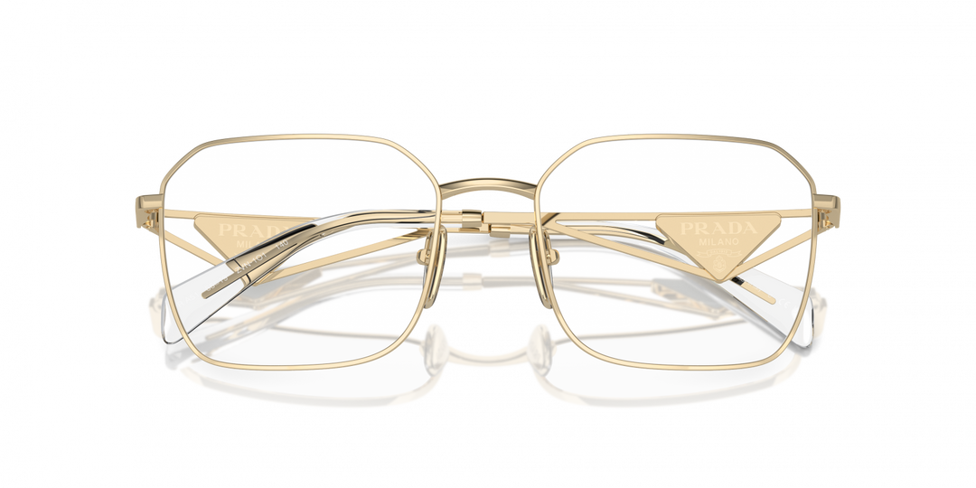 Prada gold eyeglass frames with double-bridge detail and rectangular lenses