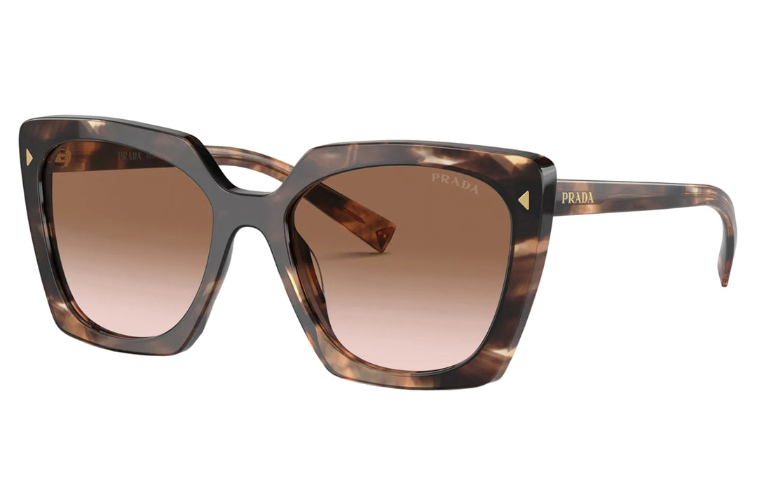Havana brown square sunglasses, angled view, PRADA logo on arms