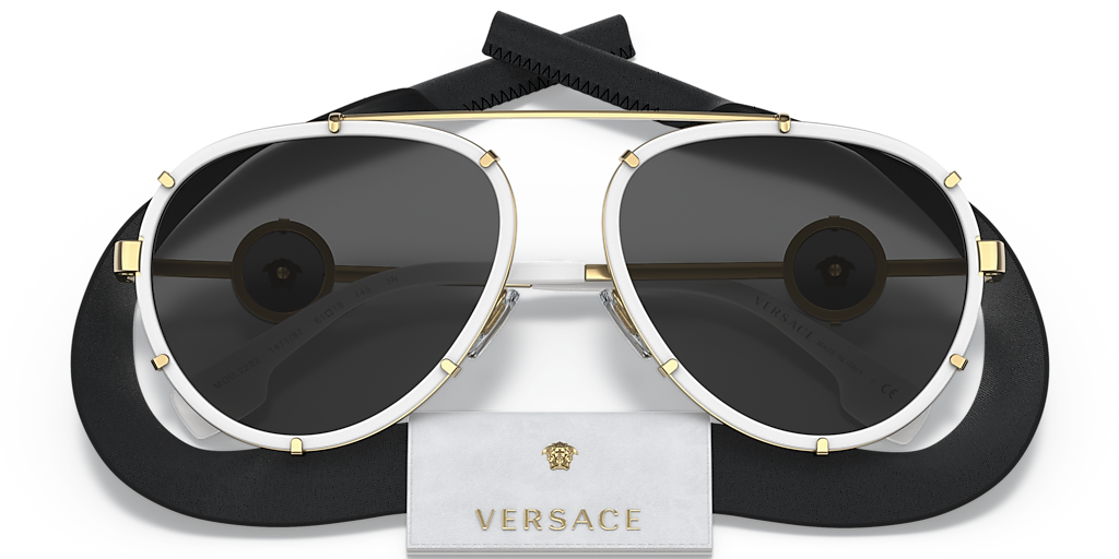 Versace VE2232 Oversized Aviator Sunglasses in White Removable Strap