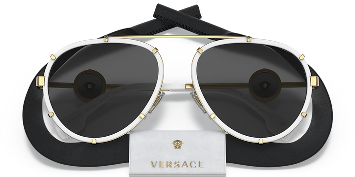 Versace VE2232 Oversized Aviator Sunglasses in White Removable Strap
