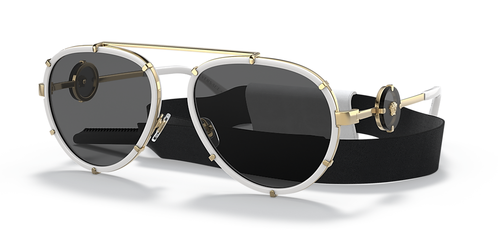 Versace VE2232 Oversized Aviator Sunglasses in White Removable Strap