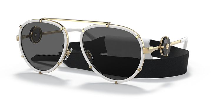 Versace VE2232 Oversized Aviator Sunglasses in White Removable Strap