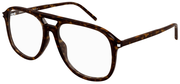 Havana brown aviator eyeglass frames with clear lenses, full-rim rectangular shape