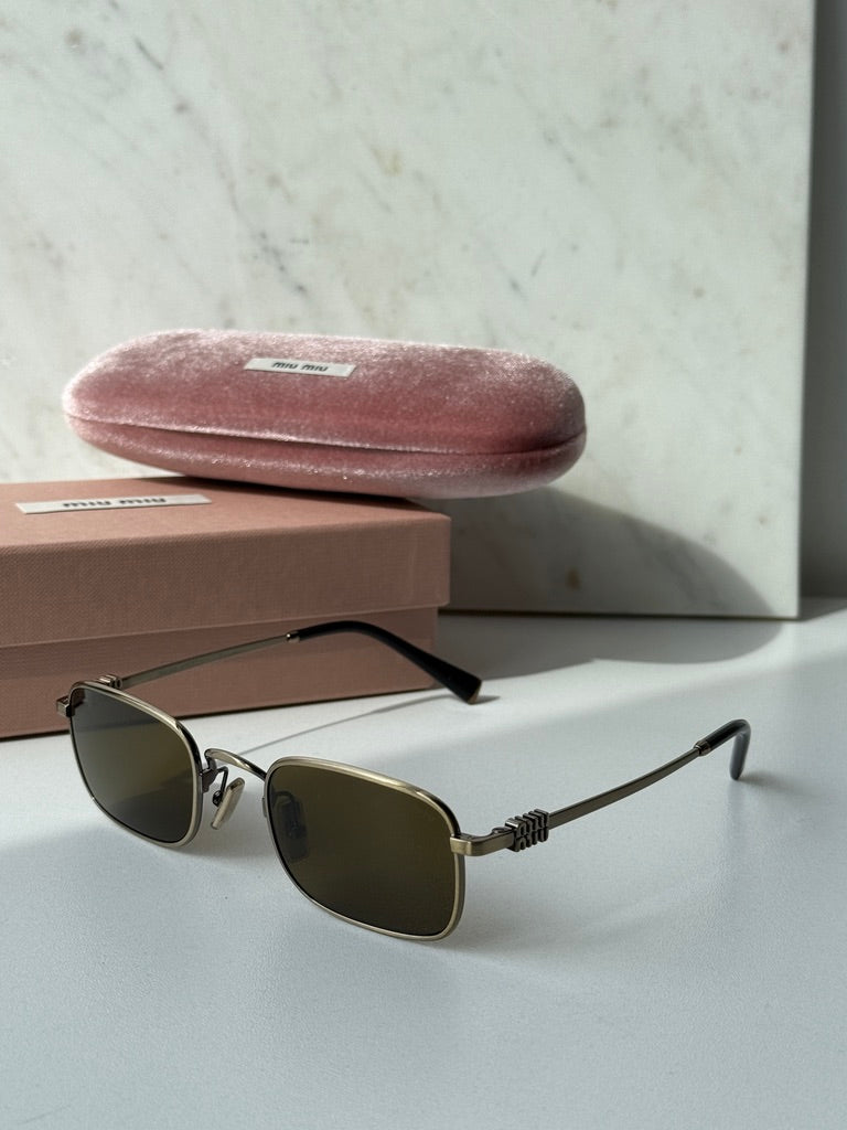 Miu Miu MU A53S Gold Brown Square Metal Sunglasses