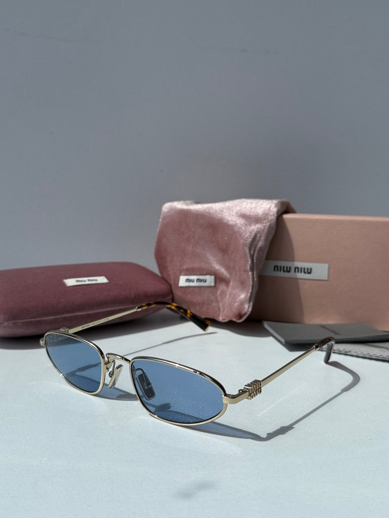Miu Miu MU A52S Gold Blue Metal Sunglasses