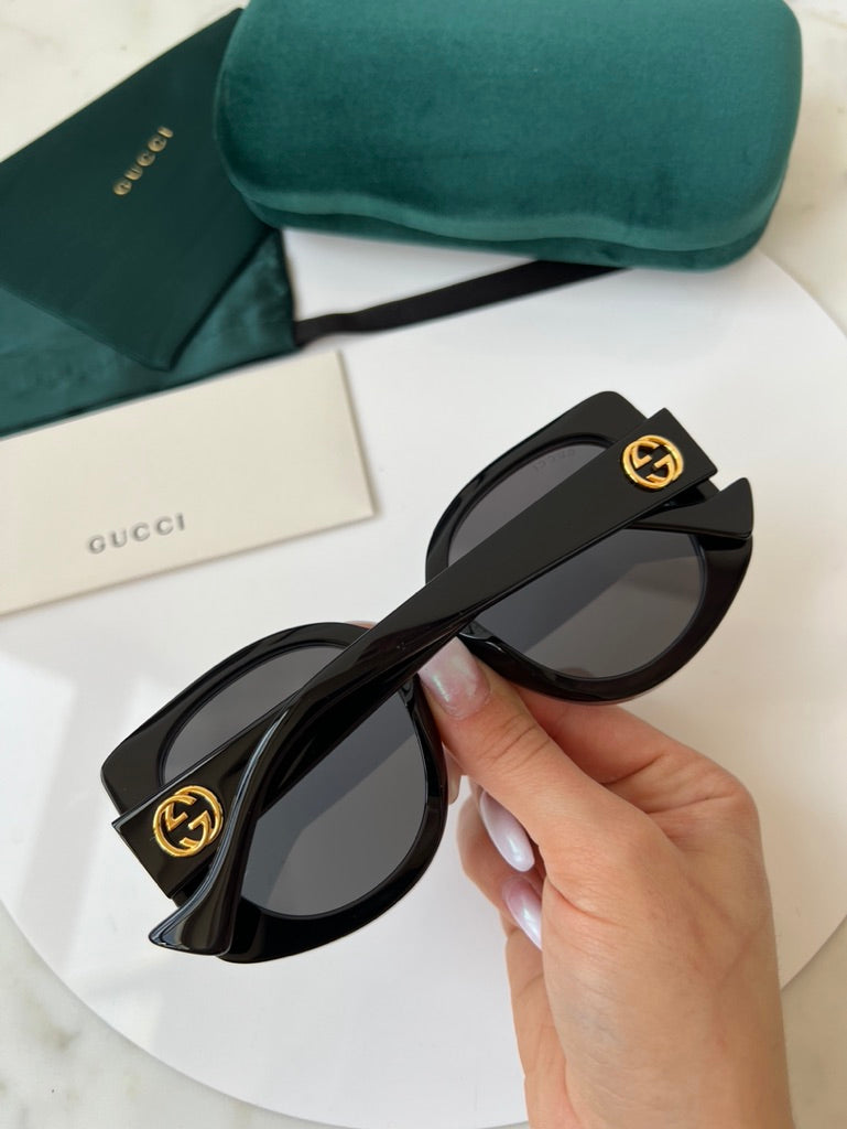 Gucci GG1257S Thick Rim Black Rounded Sunglasses