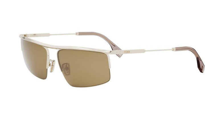 Fendi metal sunglasses with gold frame and brown mirrored lenses, side view