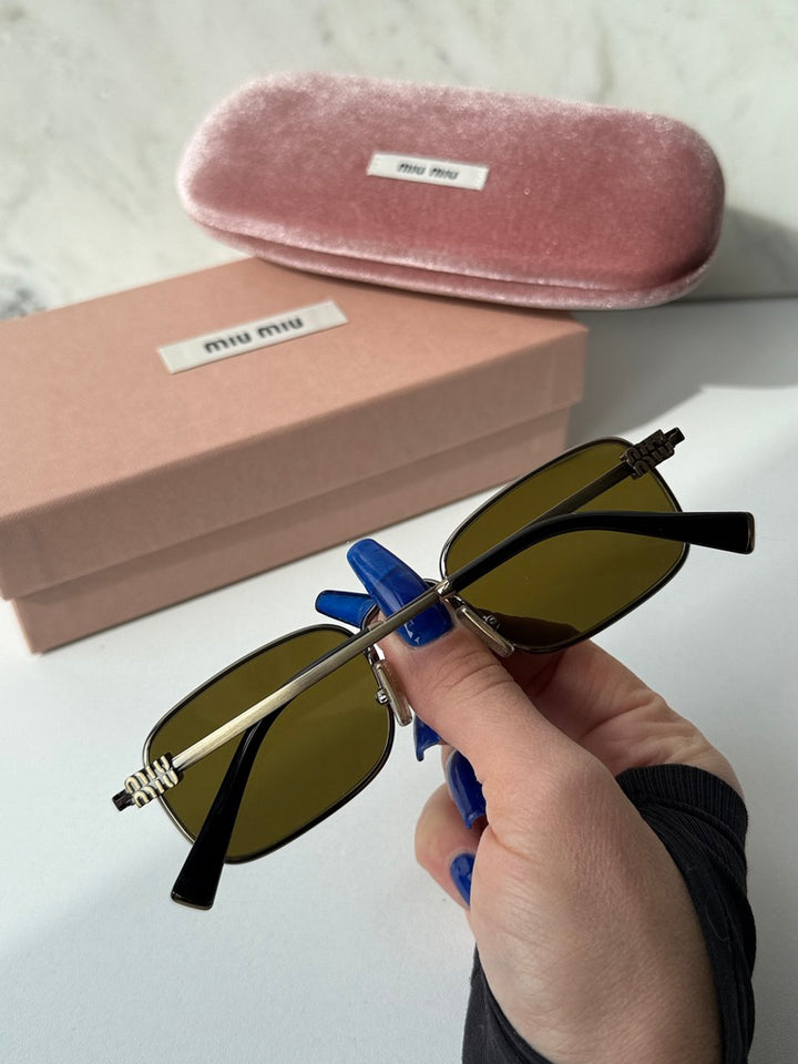 Miu Miu MU A53S Gold Brown Square Metal Sunglasses