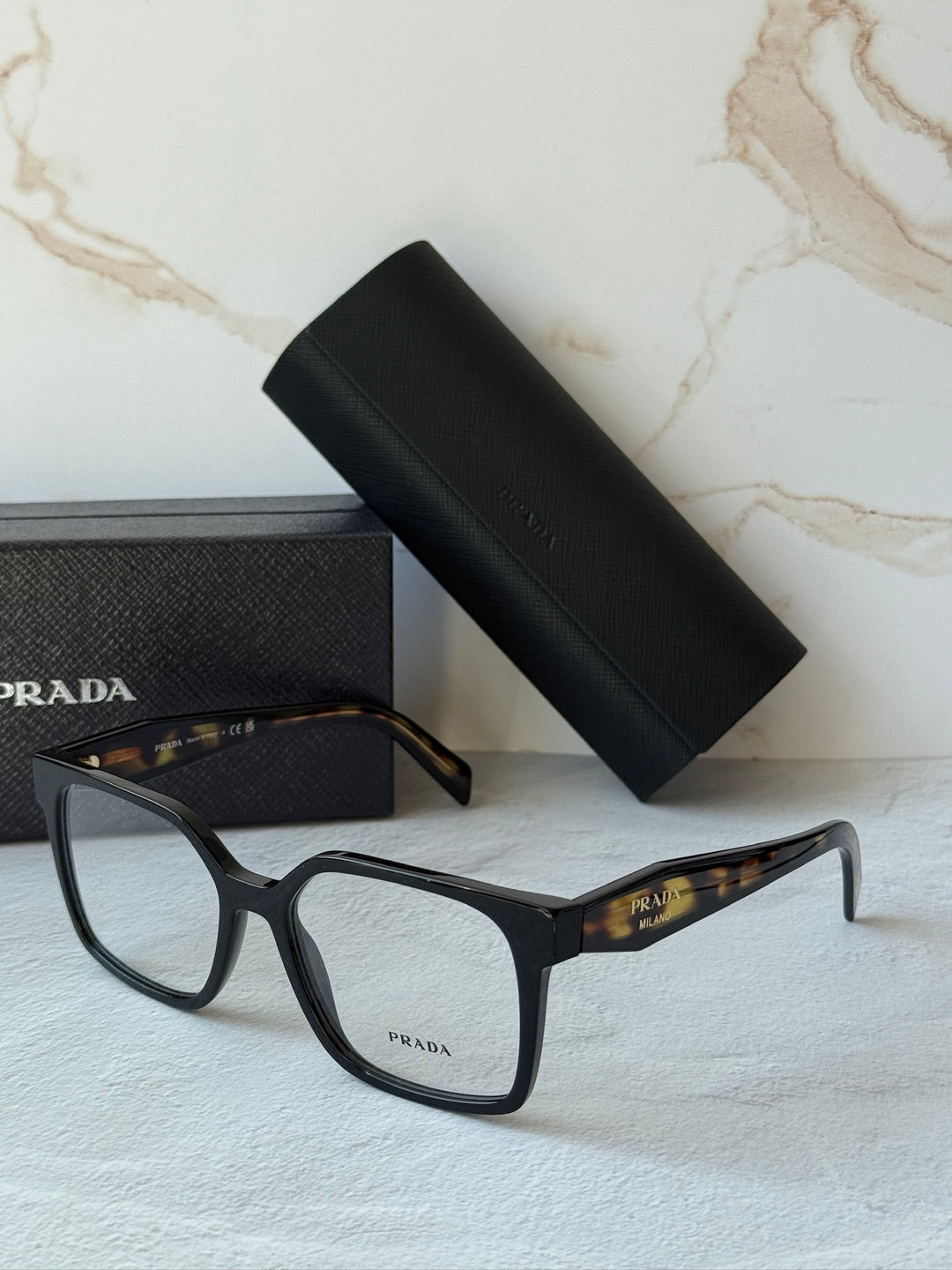 Prada PR B03V Eyeglasses Frames in Black Tortoise