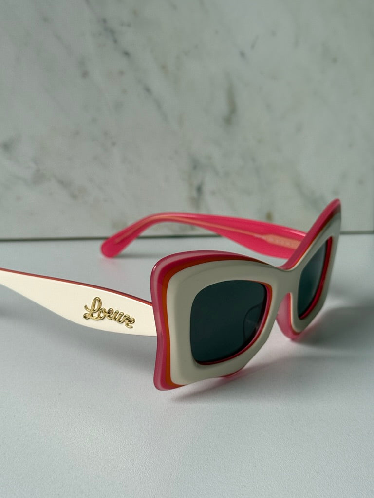 Loewe LW40140U Layered Cat Eye Sunglasses in Beige Red