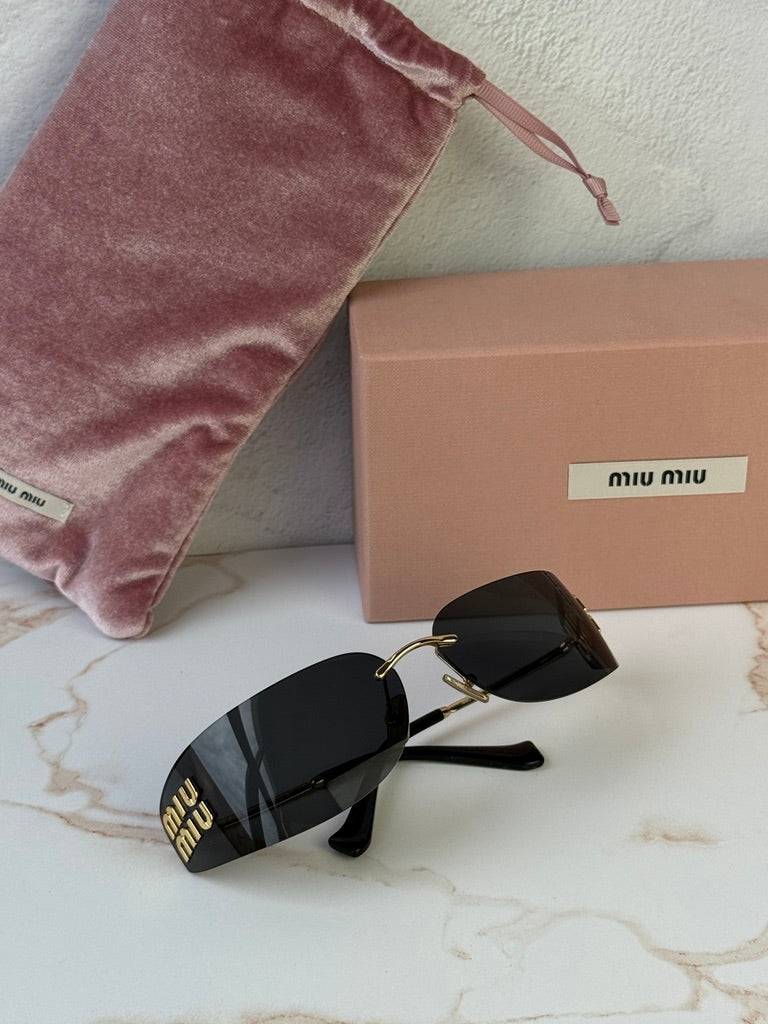 Miu Miu MU A51S Gold Grey Rimless Mask Sunglasses
