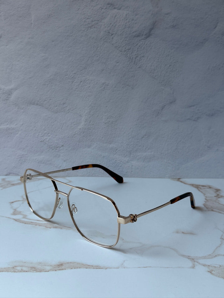 Off White Style 7J Pilot Eyeglasses Frames in Gold