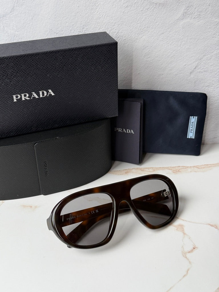 Prada PR C05S Aviator Sunglasses in Havana Grey